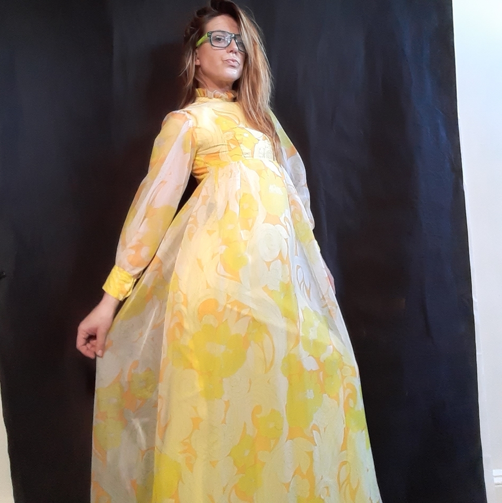 Rare 1960's Floral Chiffon Gown By Nadine